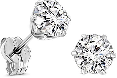 Miore Ohrringe Damen runde Ohrstecker mit rundschliff Zirkonia Steine aus Weißgold 9 Karat / 375 Gold, Ohrschmuck