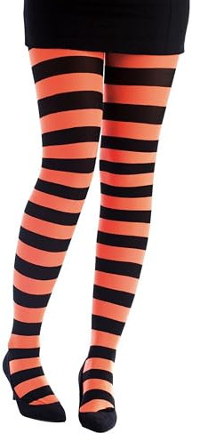 P'tit Clown - 74711 - Collant Opaque Femme - Rayé - Noir, Orange Fluo - Accessoire Fantaisie pour Déguisement Carnaval, Halloween, Fêtes Costumées et Évènements à Thème - Taille Unique