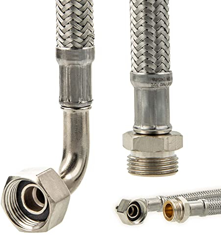 Sanitär Verbindungsschlauch 90° Bogen 3/8 ÜWM x 3/8 AG x 200 mm - KTW-A DVGW