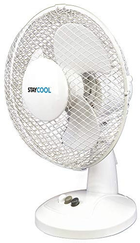 STAYCOOL Small 9in / 23cm Desk Fan / 2 Speed Settings / 90 Degree Oscillation/Adjustable Vertical Tilt / 22w / Mesh Safety Grill/Quiet Motor/Low Noise/Table Fan / F1003WH / White