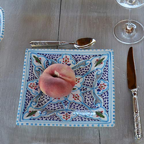 Assiette carrée Marocain turquoise - L 19 cm