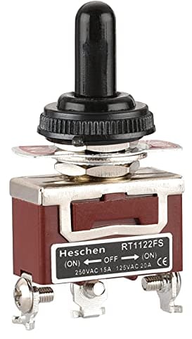 Heschen, interruttore di metallo a levetta DPDT (ON)/OFF/(ON), 3 posizioni, 15 A, 250 V CA, con copertura impermeabile, certificazione CE
