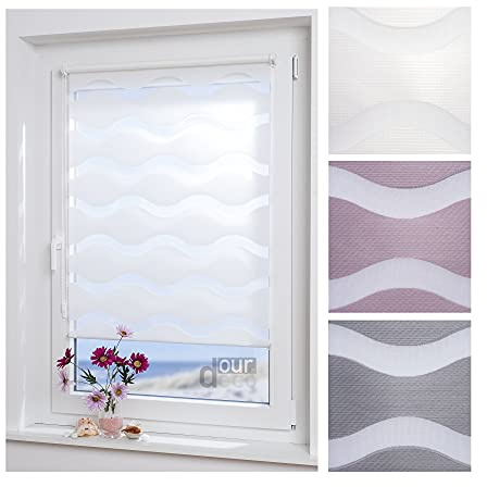 ourdeco® Doppel-Rollo, Duo-Rollo / 70 x 150 cm in Wellenform Wave weiß/lichtdurchlässig, Blickdicht/Klemmen=Montage ohne Bohren=Smartfix=Klemmfix=Easy-to-fix