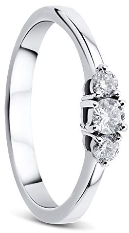 OROVI Damen Diamant Ring Weißgold, Verlobungsring 14 Karat (585) Gold und Diamanten Brillanten 0.25 Ct, Trio Diamant Ring Ring Handgemacht in Italien
