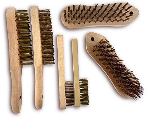 Assortiment de 6 brosses métalliques à main | 2 x soudeur acier rond + acier souple | 2 x violon acier rond + acier souple | 2 x à bougie acier dur + acier souple | Manche bois | Kibros 6LOTb