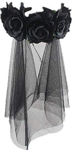 Ghirlanda di fiori in stile gotico, per donne e ragazze, corona di rose con velo nero, cerchietto per capelli, per sposa e damigella d'onore, accessorio per costume di Halloween