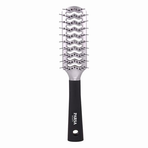 PARSA Beauty Trend Line Haarbürste – Föhnbürste (Silber) mit Luftschlitzen und Kunststoffpins zum Entwirren, Föhnen und Glätten der Haare – Haarbürste ohne Ziepen