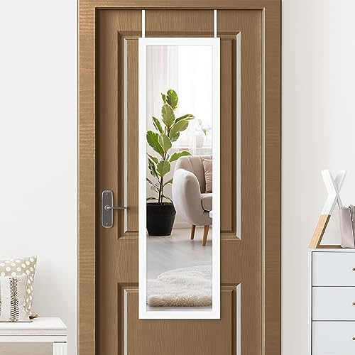 Americanflat 38x130 cm Türspiegel zum Einhängen - Ganzkörperspiegel - Große Spiegelfläche - Bruchsicheres Glas mit Metallbügel zum Aufhängen Badezimmer, Schlafzimmer - MDF-Rahmen Weiß