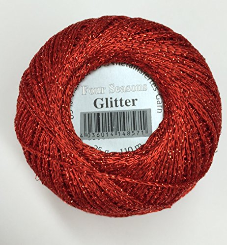 Häkelgarn, Garn Glitter uni + print, 25 g Knäuel, 110 Lauflänge 85% Viskose 15% metalliesiertes Garn (Glitter uni 8222 rot)