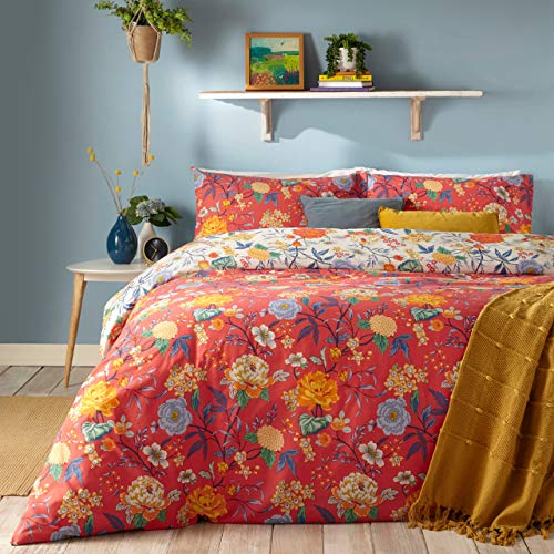 furn. Bali Palm Bettbezug und Kissenbezug-Set, rot, Doppelt