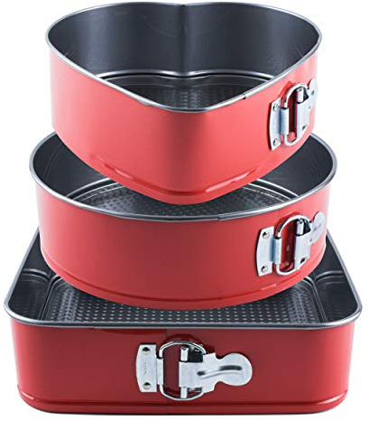 GreaTool Molde de Horno Desmontable, Molde deBizcocho, 3 Piezas Molde Tarta Desmontable Moldes para Pasteles (3 Piezas Corazón)