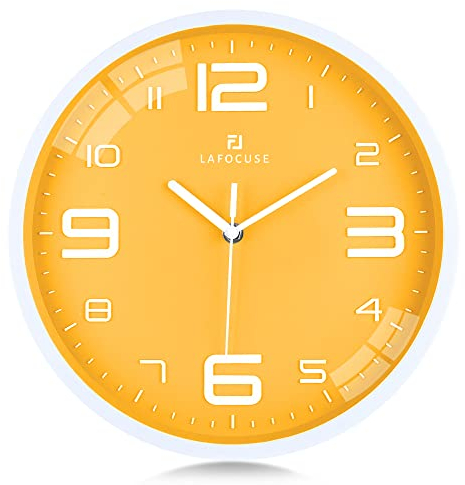 Lafocuse 3D Große Ziffern Gelb Wanduhr Lautlos, Modern Wanduhr Leicht zu Lesen, Ohne Tickgeräusche Kinder Deko für Wohnzimmer Kinderzimmer Küche 30 cm