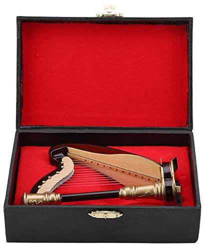 Biitfuu Holz Mini Harfe, Holz Miniatur Harfe Instrument Ornamente mit Aufbewahrungsbox für Puppenhaus Zubehör