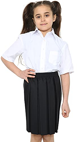 Nawal's Girls Box Skirt School Uniform Pleated Full Elasticated Waist (Black Colour, 15-16)