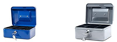 Maul Geldkassette 2, Blau, Herausnehmbarer Hartgeldeinsatz, 200 x 90 x 170 mm, 5610237, 1 Stück & Geldkassette 1, Silber, Münzgeldeinsatz Herausnehmbar, 153 x 81 x 125 mm, 5610195, 1 Stück