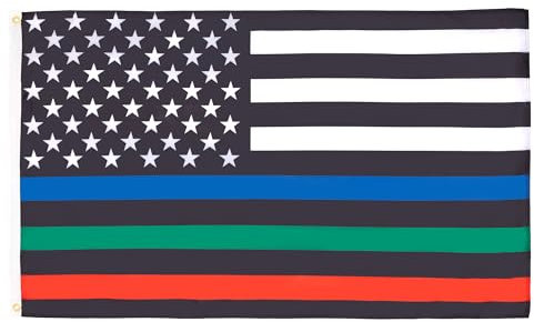 AZ FLAG - Drapeau Etats-Unis Thin Blue Red Green Line - 90x60 cm - Drapeau Usa Ligne Bleu Rouge Vert 100% Polyester Avec Oeillets Métalliques Intégrés - Pavillon 50 g