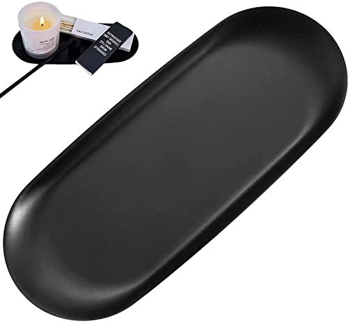 Duyteop Edelstahl Ablage Serviertabletts, Schwarzes Ovales Tablett, Ovale Kosmetik Tabletts, Geeignet Für Schmuckaufbewahrung, Snacks, Teeverkostung, Kerzen, Teller-23x9,5cm