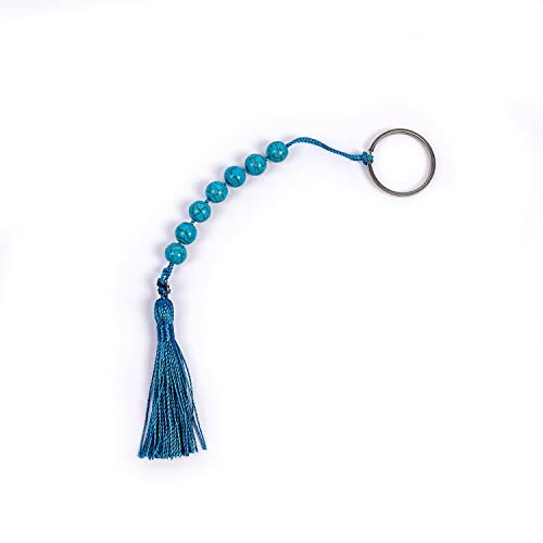 Eine handgefertigte Muslimische Gebetskette aus echten Edelsteinen Schlüsselanhänger „Misbaha“ (arabisch مسبحة oder Subha, auch Tasbih, Tesbih bzw. Tespih) aus echtem grünem Malachit, Länge ca. 17 cm.