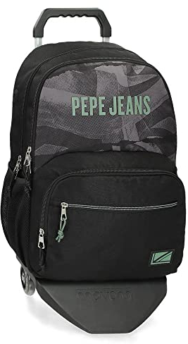 Pepe Jeans Davis Schulrucksack mit doppeltem Fach mit Trolley, Schwarz, 32 x 45 x 16 cm, Polyester, 21,6 l