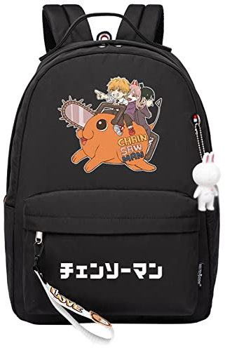 jiminhope Chainsaw Man Backpack Anime Power Print Small Pendant Zipper Travel Backpack Cute Cartoon Student Bag for Boys Girls