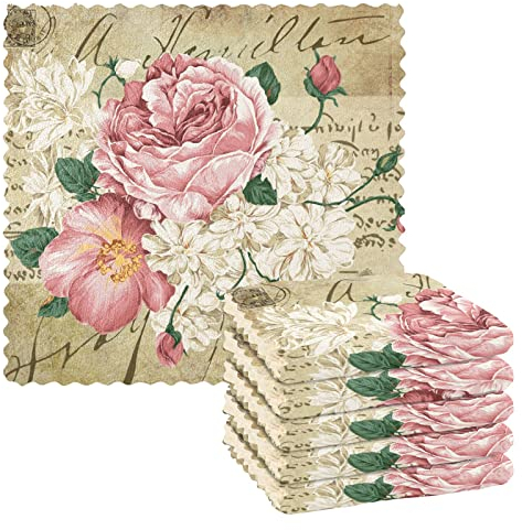 Mnsruu 6 Stück Geschirrtücher, Vintage Shabby Chic Rosa Rosen Blumen Küchentuch Geschirrtücher saugfähige, wiederverwendbare Geschirrtücher waschbar Geschirrtücher Tischreinigungstücher
