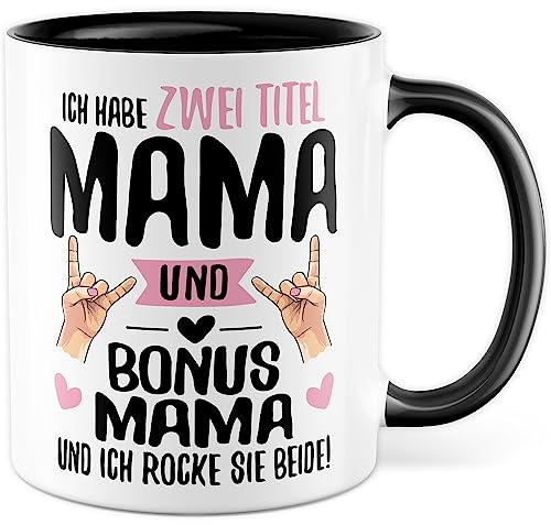 Stiefmutter und Mama Tasse Geschenk lustig Mutter Stiefmama Muttertag Kaffeetasse Geschenkidee Humor Hochzeit Stiefeltern Stiefsohn Stieftochter Eltern Rock Rockfan Adoption Bonus-Mama