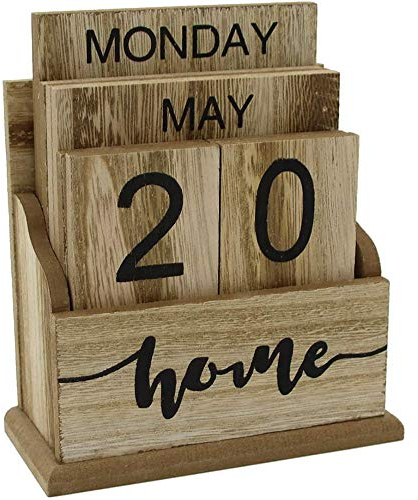 Hopbucan Holz-Klapp-Schreibtisch-Kalender, ewiger Planke/Tischkalender, für Heim-/Bürodekoration, 11,5 x 6,5 x 14,5 cm, A