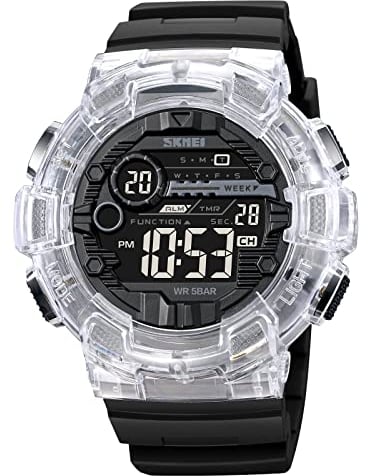 SKMEI Digitale Sportuhr für Herren, Militär, wasserdicht, LED-Bildschirm, großes Zifferblatt, Stoppuhr, Wecker, Armbanduhr, Ag