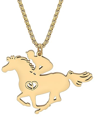 RAIDIN Edelstahl 18K Gold Silber plattiert Tier Pferd Halskette für Damen Mädchen süße einfache Pferd Anhänger Schmuck Geschenke für Pferdeliebhaber (Gold-012)