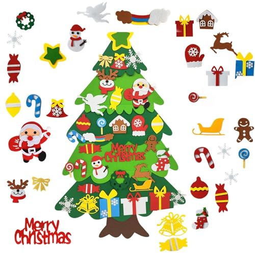 Albero Di Natale In Feltro, Albero Di Natale Con 32 Pezzi Ornamenti Pendenti Rimovibili, Decorazioni Per Albero Di Natale Fai Da Te, Decorazioni Per Appendere, Regalo Di Natale Per Bambini