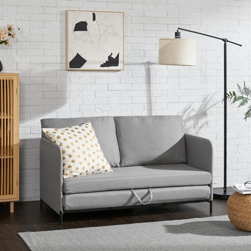 [en.casa] Schlafsofa Soini 2-Sitzer Sofa mit Schlaffunktion gepolstert Schlafcouch mit Bettkasten Bettsofa ausziehbar Hellgrau Klappsofa Schaumstoff