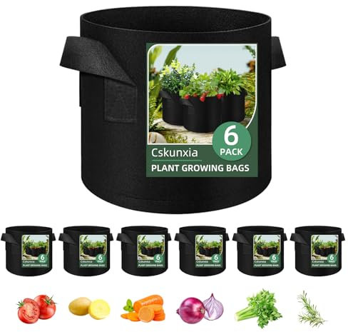 Cskunxia 6-Pack 3 Gallon Grow Ba g, Non-Woven Fabric Pots Plant B ag, Plant Grow Bags with Handles, Garden Plants Bag for Potatoes, Carrots, Tomatoes and Other Vegetable,Fruits