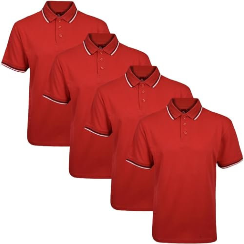 True Face Mens Tshirts Polos Pique Tipping Pocket Collar Buttoned Regular Fit Top Red Tip - 4 Pack M