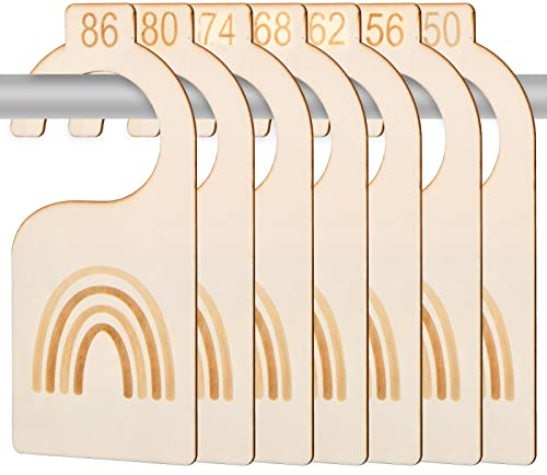 7 Stück Baby Größentrenner aus Holz,Größenreiter für Babykleidung,Holz Trennwände für den Baby Garderobenschrank,Schrankteiler für Neugeborene und Kleinkinder,Babykleiderschrank Schrankteiler