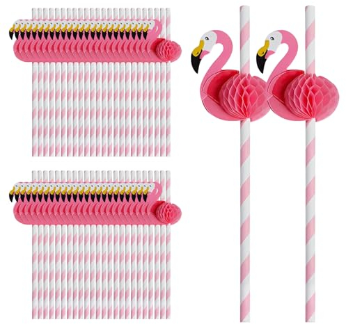 Cocktail Strohhalme, 50 Stück Flamingo Papierstrohhalme, Lustige Hawaiianische Tropische Party Strohhalme, Einweg Trinkhalme Strohhalmen für Tropische Sommer Strand Party Getränk Dekoration