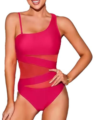 USUN Costume da Bagno Intero Donna Scollo a V Curvy Costumi Elegante Pancia Ruched Push up Beachwear Monokini Controllo della Pancia Vintage Sexy Vita Alta Swimsuit Slim Un Pezzo Spiaggia Swimwear