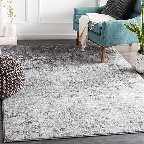 Livabliss Bangkok Wohnzimmer modern – Abstrakt Design in Marmor Optik für Wohnzimmer 140x200 cm, Esszimmer, Schlafzimmer - Marmor e groß, weicher Kurzflor in Grau, Weiß, Holzkohle