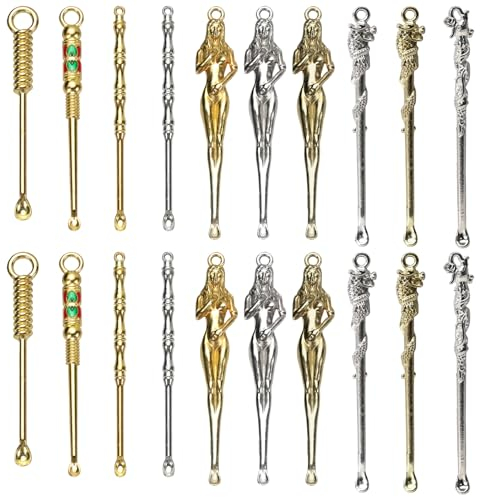 20Pcs Tiny Snuff Spoon, Mini Retro Tiny Spoons for Powder, Mini Spoon Keychain for Necklace (20)