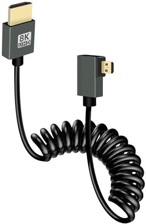 GELRHONR Cable en espiral Micro HDMI a HDMI, 8 K, cable corto Micro HDMI, cable flexible y delgado, 48 Gbps, soporte de alta velocidad, 3D 8 K @ 60 Hz, para cámara de vídeo y tarjeta de captura de