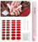 Aokitec Ongles Autocollants Adhésifs avec lumière UV, 32 pcs Ongles en Gel UV Semi Durci, Vernis Autocollant Ongles UV longue durée avec lampe UV pour nail art DIY, Rouge