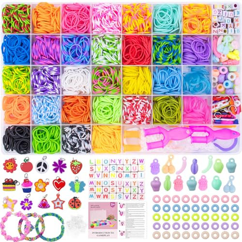 Uolifrem 2800+ Loom Bänder Set, 32 Farben Loops Gummis für Armbänder, Bunte Loom Bänder mit Mehr Zubehör, DIY Loom Bands Kasten für Kinder Geschenk für Mädchen&Jungs