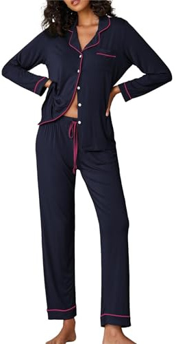 Ekouaer Pigiama Donna Set Pigiama a Due Pezzi Abbigliamento da Notte Sleepwear Completo Casa per Donne Blu Navy L
