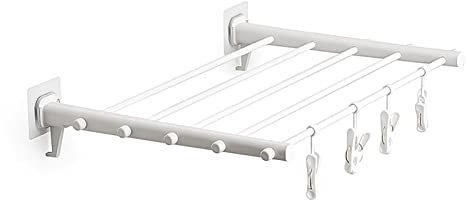 GEEKHOM Einziehbar Kleiderstnder,Kleiderstange Klappbar Wandmontage, Kleber klappbar Kunststoff Wäscheständer Wäschetrockner für Innen oder Außen, Balkon, Badezimmer, Schlafzimmer, Weiß