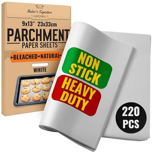 Baker's Signature 220 Pcs 9x13 Inch Parchment Paper Sheets | Bleached, Non-Stick, Eco-Friendly, Will Not Curl or Burn