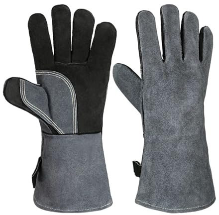 BADIKA Guantes de Soldadura Guantes de Horno Resistentes al Calor de 500 ℃, Guantes for Hornear, Guantes for Barbacoa, Aislamiento térmico, Guantes de Soldadura de Cuero Forjado(L)