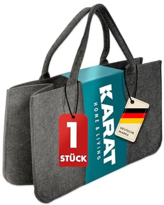 KARAT Filztasche Shopper Holzkorb für Kaminholz, robuste Einkaufstasche aus Filz universell einsetzbar, Filzkorb mit Griffen 50x25x25cm, grau 30 L Vol. (Conny) (1 Stück)