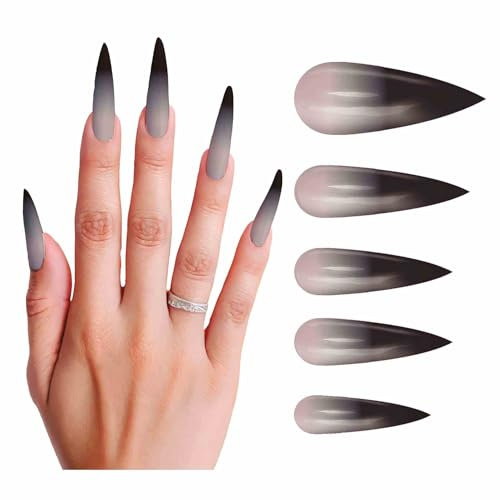 FIESTAS GUIRCA | 12 Uñas Largas Gótica con Adhesivo - Accesorio de Disfraz para Halloween y Fiestas de Brujas - Uñas Postizas para Disfraces de Terror y Gótico - Gris