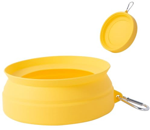 SLSON Non Spill Dog Water Bowl for Car Collapsible Dog Travel Bowl Integrated Molding Portable Pet Drinking Bowl for Road Trip (Yellow)