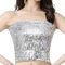 Damen Glitzer Tube Top Pailletten Top Schulterfreies Oberteil Rave Kostüm für Damen Crop Top Trägertop Nachtclub Karneval Party (DE/NL/SE/PL, Alphanumerisch, Einheitsgröße, Regular, Regular, Silber)