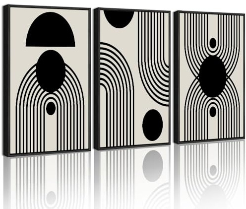 Drsoum Black and White Abstract Framed Wall Art Decor Duotone Minimal Dark Brush Stroke Prints Shapes Illustrations Modern Art Decorative Ready To Hang - 11x14in Black Framed